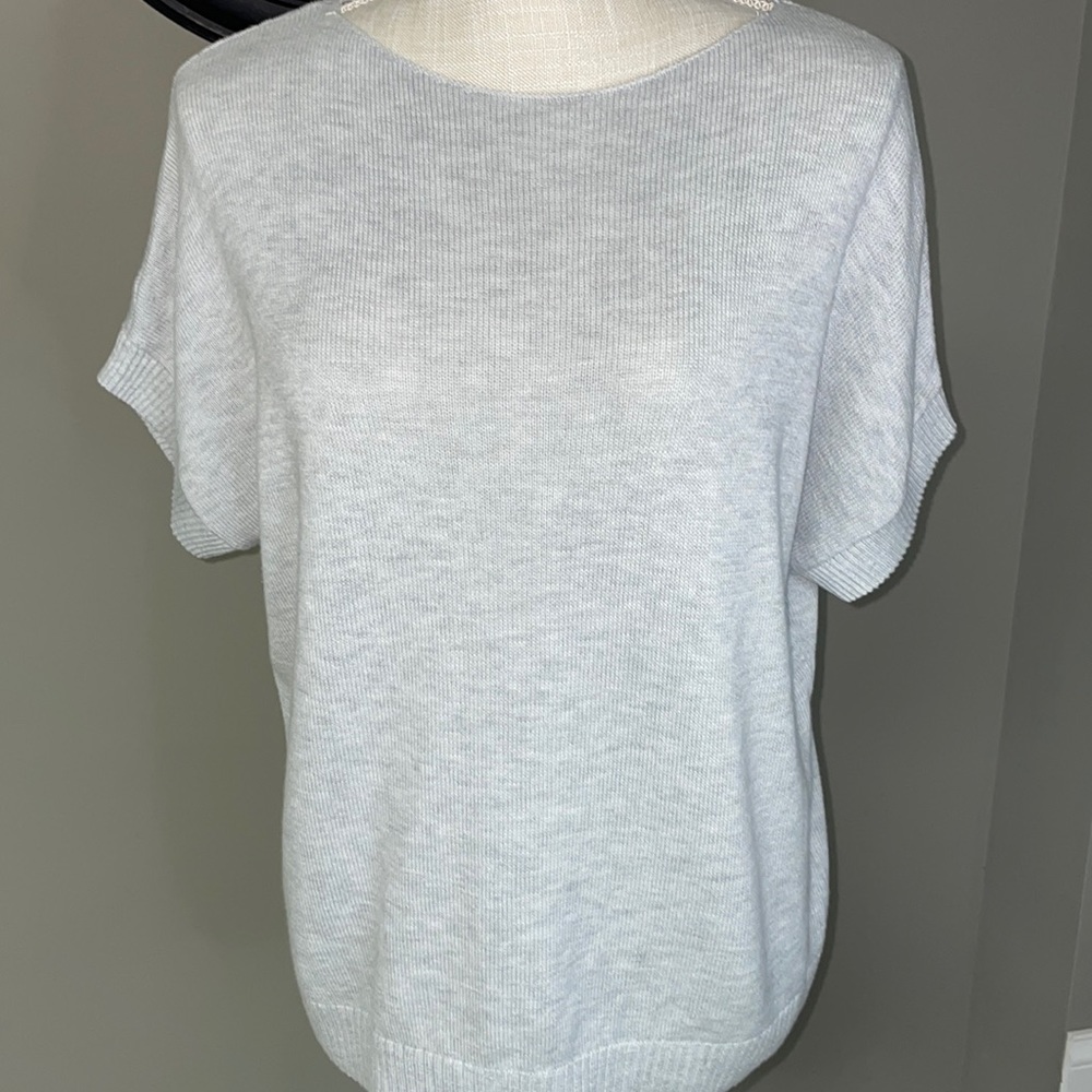 Old Navy sweater- Small short sleeve light gray, lightweight. Great staple piece